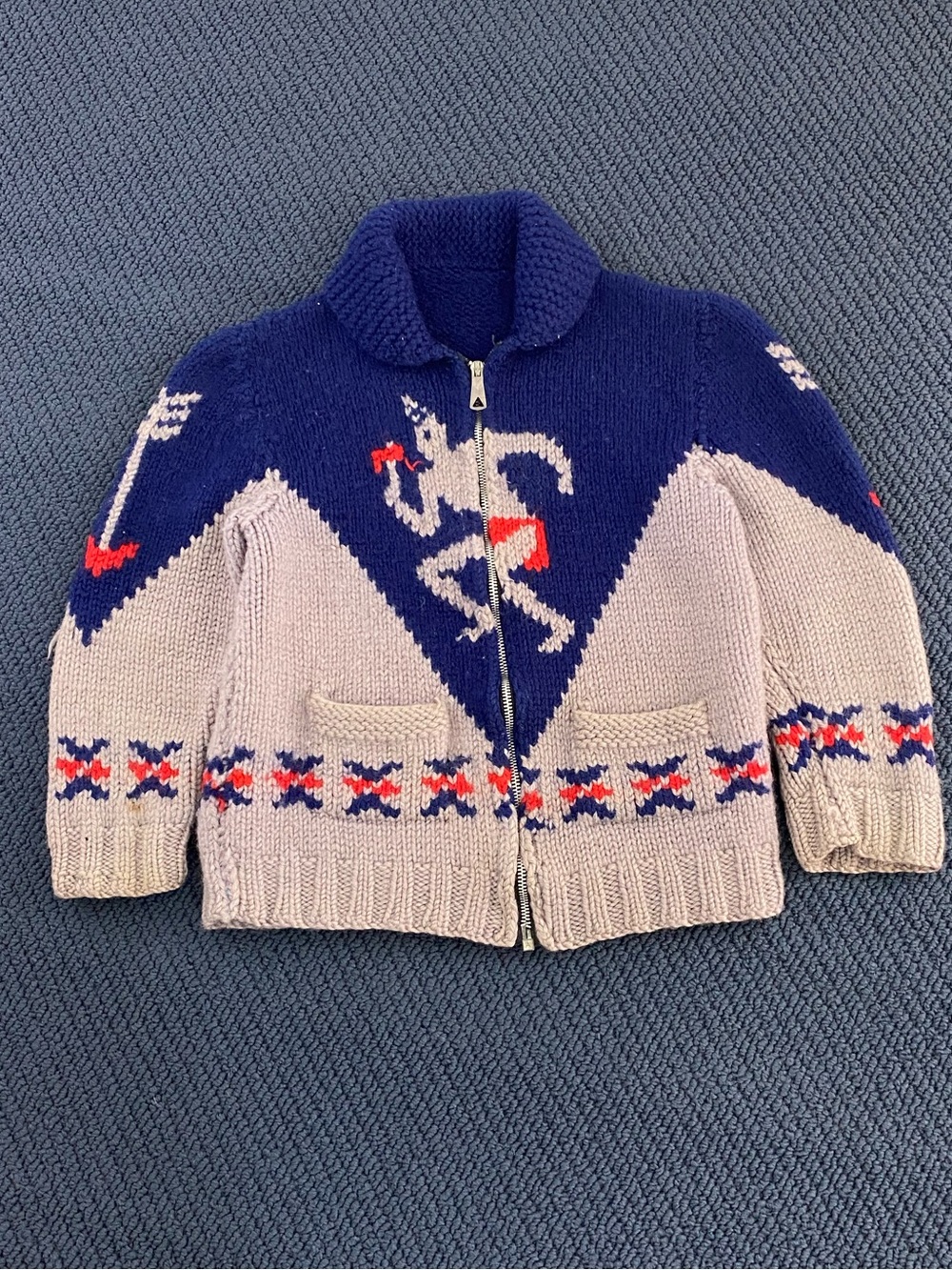 Vintage Cowichan 100% Wool Kids Cardigan Sweater